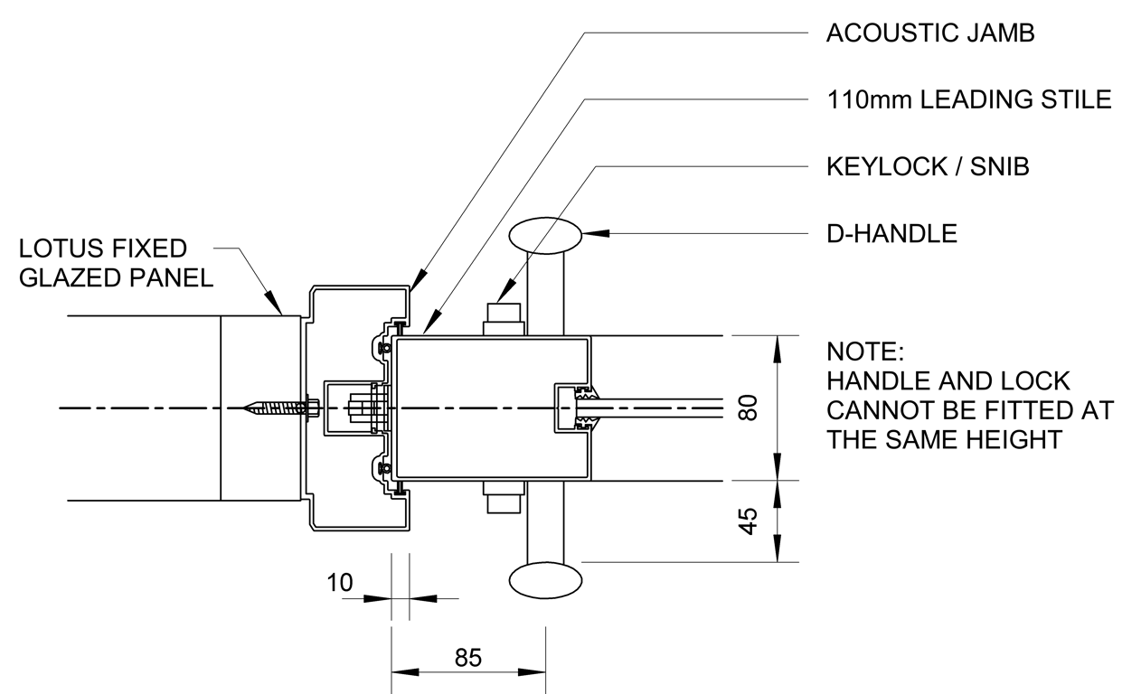 SL80+ Single Face Slider + Fixed Glazed Panel Ceiling Recessed Inline Jamb Plan View